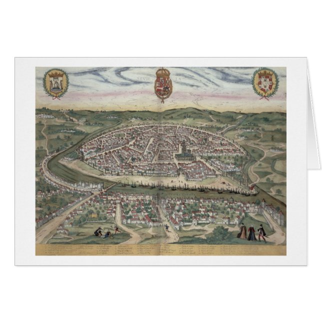 Kaart van Sevilla, van "Civitates Orbis Terrarum"  (Voorkant Horizontaal)
