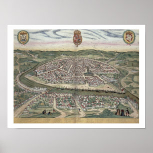 Kaart van Sevilla, van "Civitates Orbis Terrarum" Poster