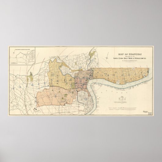 kaart van Shanghai China (1918) Poster (Voorkant)