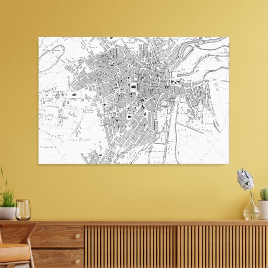  kaart van Sheffield England (1823) Canvas Afdruk (Insitu (Woonkamer))