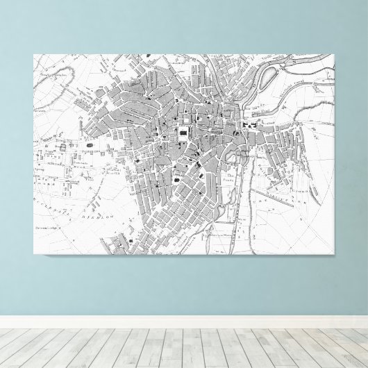 kaart van Sheffield England (1823) Canvas Afdruk (Insitu (Houten vloer))