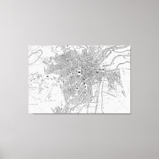  kaart van Sheffield England (1823) Canvas Afdruk (Voorkant)