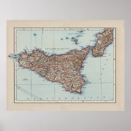  kaart van Sicilië (1900) Poster (Voorkant)