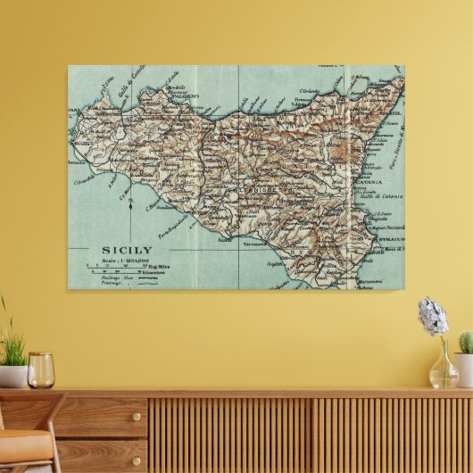  kaart van Sicilië (1911) Canvas Afdruk (Insitu (Woonkamer))