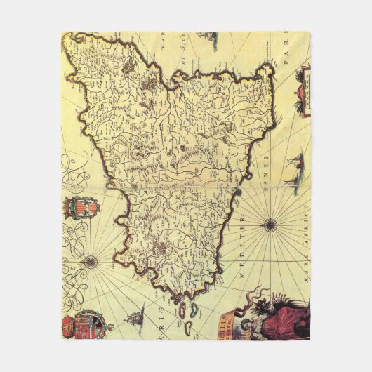  kaart van Sicilië (jaren 1600) Fleece Deken (Voorkant)
