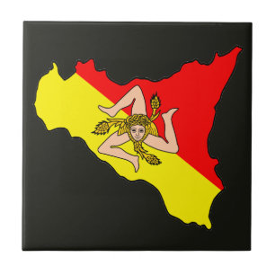 Kaart van Sicilië met Trinacria-symbool Tegeltje