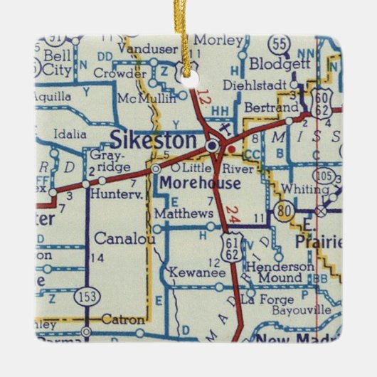  kaart van Sikeston MO Keramisch Ornament (Voorkant)