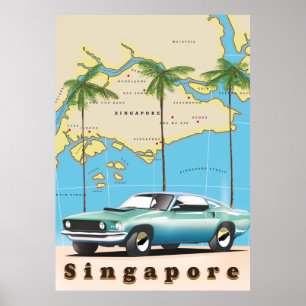 kaart van Singapore Poster