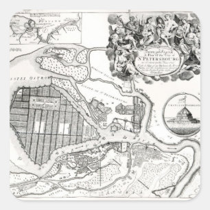 Kaart van Sint-Petersburg Vierkante Sticker