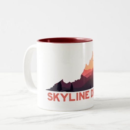 Kaart van Skyline Drive Shenandoah Virginia Tweekleurige Koffiemok (Voorkant links)