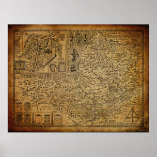 kaart van Somerset Wessex England UK 1610 Poster