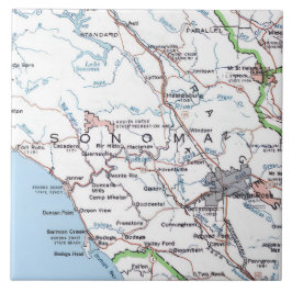 Kaart van Sonoma County CA -Blauw Tegeltje