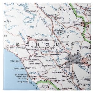 Kaart van Sonoma County CA -Blauw Tegeltje