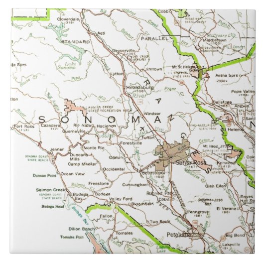 Kaart van Sonoma County CA Tegeltje (Voorkant)