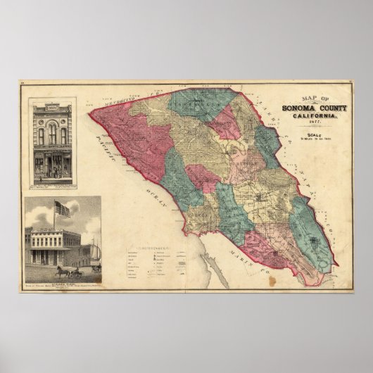 Kaart van Sonoma County California Poster (Voorkant)