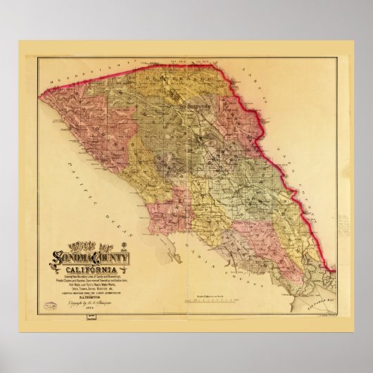 Kaart van Sonoma County, Californië (1884) Poster (Voorkant)