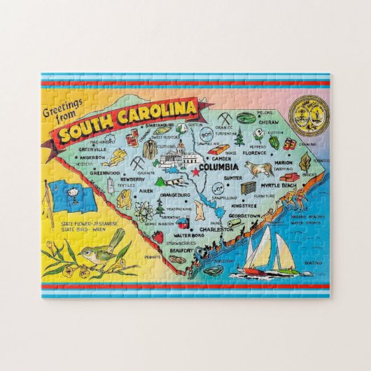 Kaart van South Carolina 11x14 Puzzel Legpuzzel (Horizontaal)