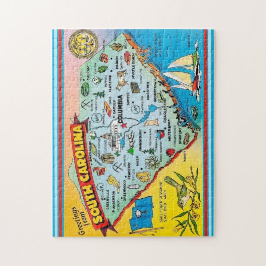Kaart van South Carolina 11x14 Puzzel Legpuzzel (Verticaal)