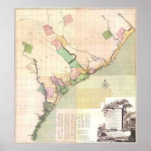  kaart van South Carolina (1757) Poster (Voorkant)