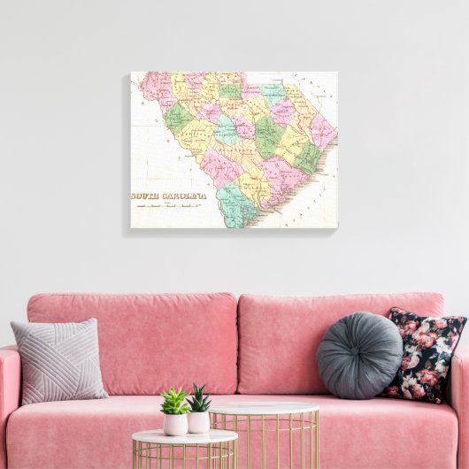  kaart van South Carolina (1827) Canvas Afdruk (Insitu (Woonkamer))
