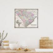 kaart van South Carolina (1855) Poster (Keuken)