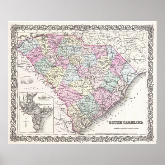 kaart van South Carolina (1855) Poster (Voorkant)