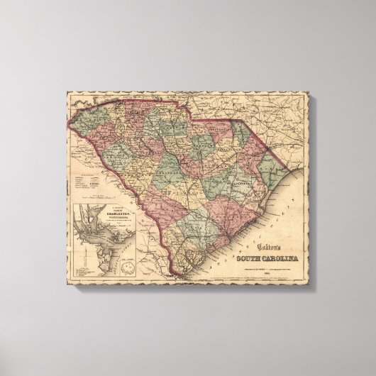  kaart van South Carolina (1865) Canvas Afdruk (Voorkant)