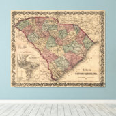 kaart van South Carolina (1865) Canvas Afdruk (Insitu (Houten vloer))