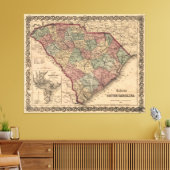 kaart van South Carolina (1865) Canvas Afdruk (Insitu (Woonkamer))