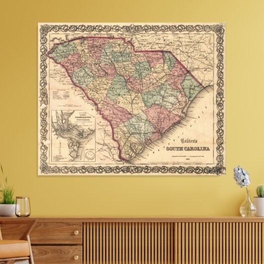  kaart van South Carolina (1865) Canvas Afdruk (Insitu (Woonkamer))