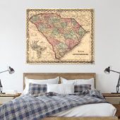kaart van South Carolina (1865) Canvas Afdruk (Insitu (Slaapkamer))