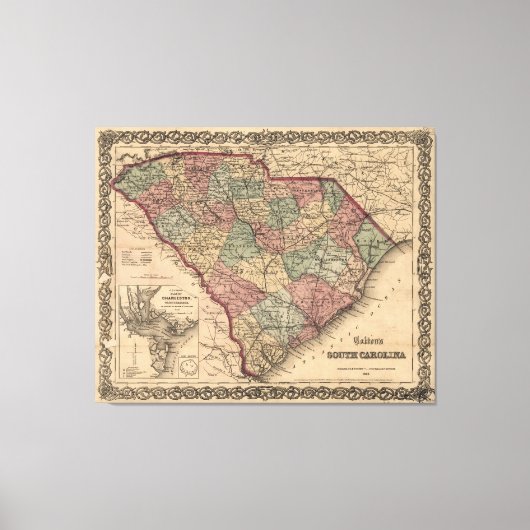 kaart van South Carolina (1865) Canvas Afdruk (Voorkant)