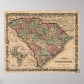 kaart van South Carolina (1865) Poster (Voorkant)