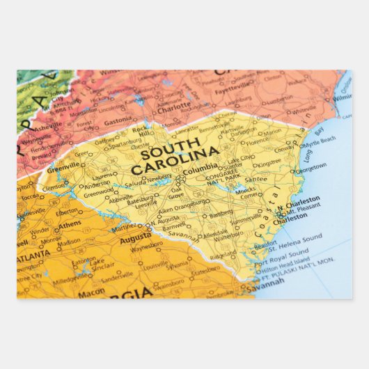 Kaart van South Carolina Inpakpapier Vel (Voorkant)