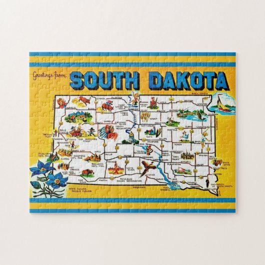 Kaart van South Dakota 11x14 legpuzzel (Horizontaal)
