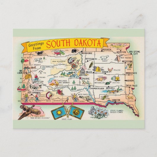 Kaart van South Dakota met groet (Voorkant)