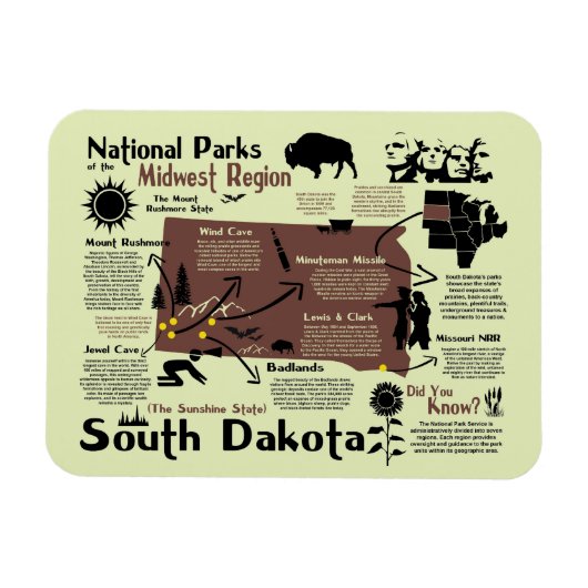 Kaart van South Dakota National Parks Magneet (Horizontaal)