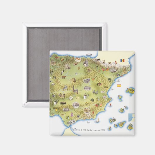 Kaart van Spanje en Portugal Magneet (Voorkant / Achterkant)