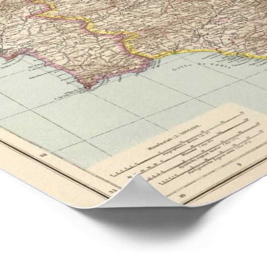 Kaart van Spanje en Portugal Poster (Hoek)