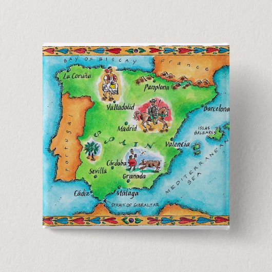 Kaart van Spanje Vierkante Button 5,1 Cm (Voorkant)
