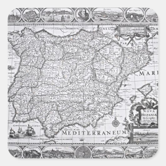 Kaart van Spanje Vierkante Sticker (Voorkant)
