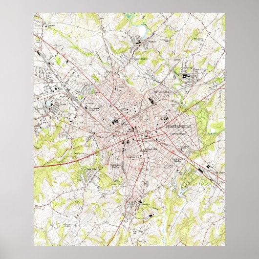  kaart van Spartanburg South Carolina (1949) Poster (Voorkant)