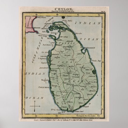 kaart van Sri Lanka (1801) Poster (Voorkant)