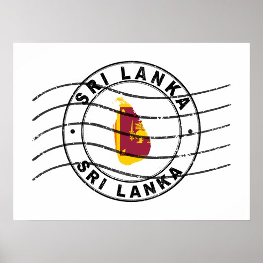 Kaart van Sri Lanka, poststempel Poster (Voorkant)