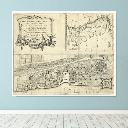 Kaart van St. Augustine Florida (1764) Canvas Afdruk (Insitu (Houten vloer))