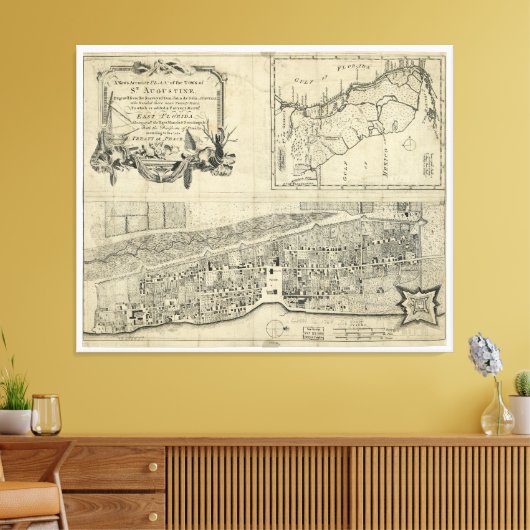 Kaart van St. Augustine Florida (1764) Canvas Afdruk (Insitu (Woonkamer))