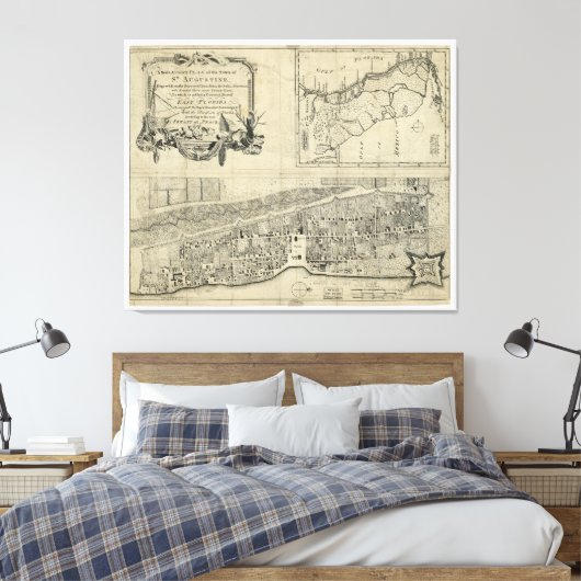 Kaart van St. Augustine Florida (1764) Canvas Afdruk (Insitu (Slaapkamer))