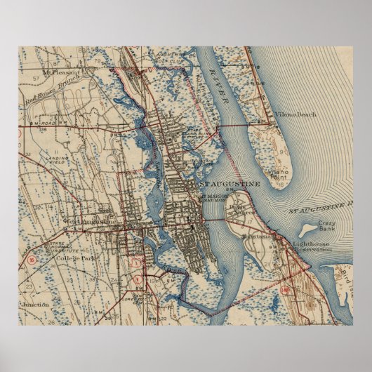 kaart van St. Augustine Florida (1937) Poster (Voorkant)