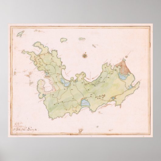  kaart van St Barts Island (1785) Poster (Voorkant)