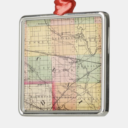Kaart van St Clair County, Michigan Metalen Ornament (Links)